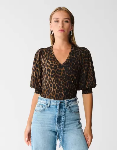 Rib Jersey Leopard Top Bruin