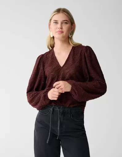 Crinkle V-hals Top Bruin
