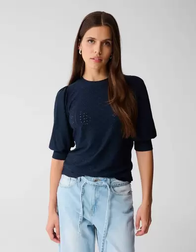 Embroidery Top Donkerblauw
