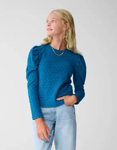 Heart Puff Top Blauw