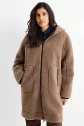 Teddy fur coat with hood
