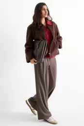 Cloth trousers - mid-rise waist - wide leg - check