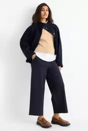 Jersey trousers with belt - high-rise waist - wide leg