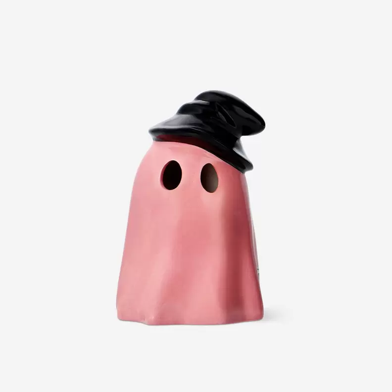 Roze lichtgevend spook met hoed - 13 cm