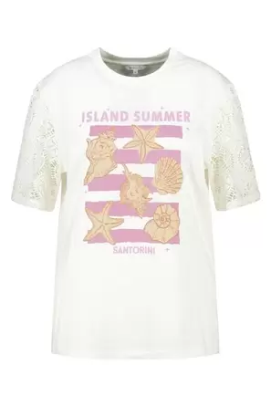 T-shirt met broderie mouwen