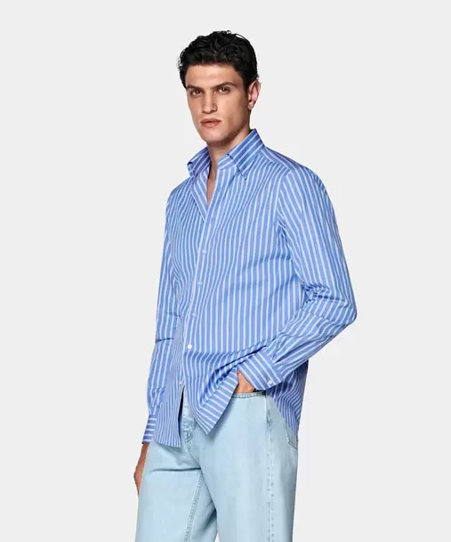 Blue Striped Point Collar Shirt