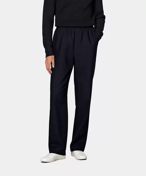 Navy Wide Leg Straight Trousers