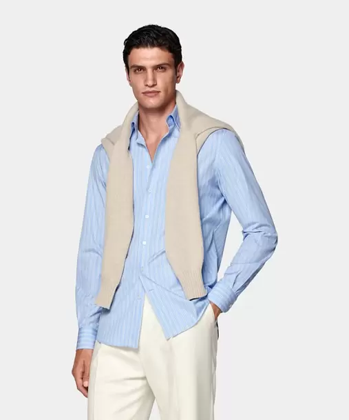 Blue Striped Point Collar Shirt