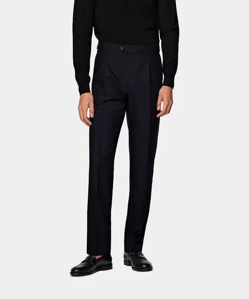 Navy Wide Leg Tapered Suit Trousers