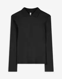 Shirt met lange mouwen - Geribde structuur - zwart