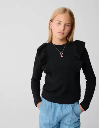 Structuur Ruffle Top Zwart