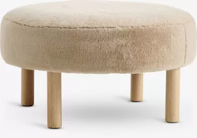 Poef RAMSDAL Ø70 beige teddystof/eiken kleur