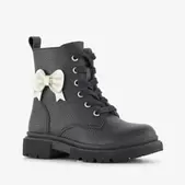 Stap leren meisjes veterboots met strik zwart