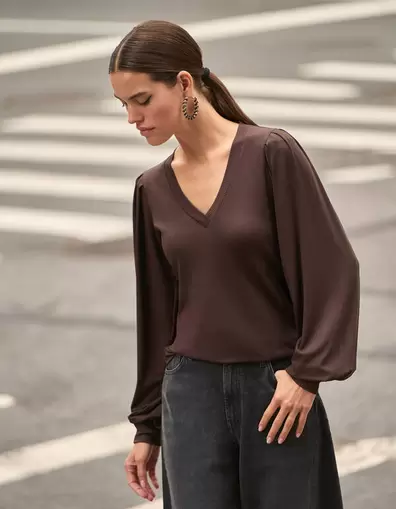Rib Jersey Top Donkerbruin