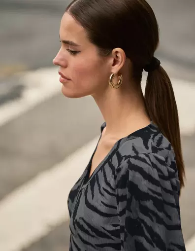 Tijgerprint Rib Jersey Top Donkergrijs