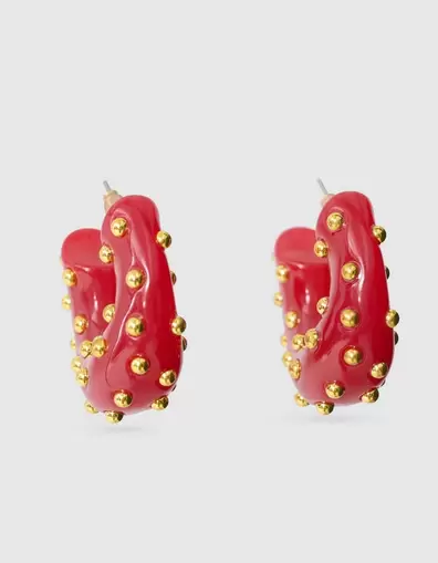 Studded Hoop Oorbellen Rood