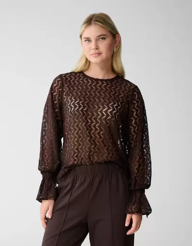 Kanten Zigzag Top Donkerbruin