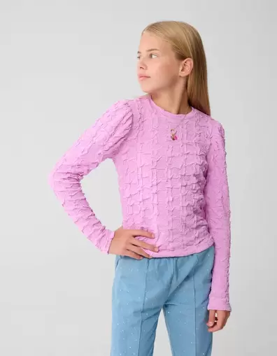 Flower Structuur Longsleeve Top Roze