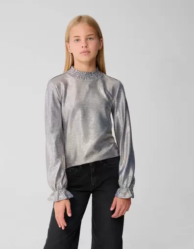 Metallic Longsleeve Top Blauw/Zilver