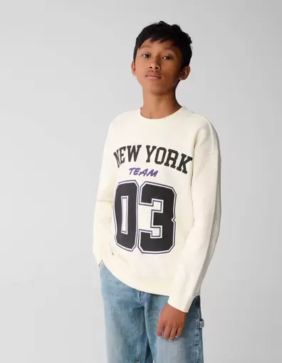 New York Artwork Sweater Gebroken Wit