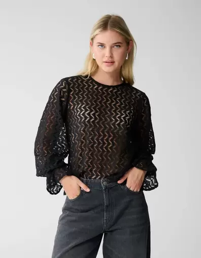 Kanten Zigzag Top Zwart