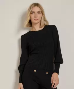 rib glitter trui met pofmouw