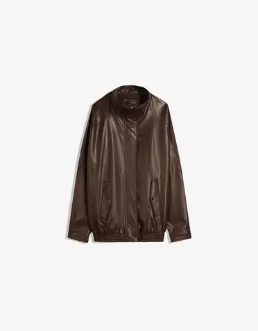 Oversized jas met leereffect