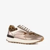 Harper leren dames sneakers met panterprint goud