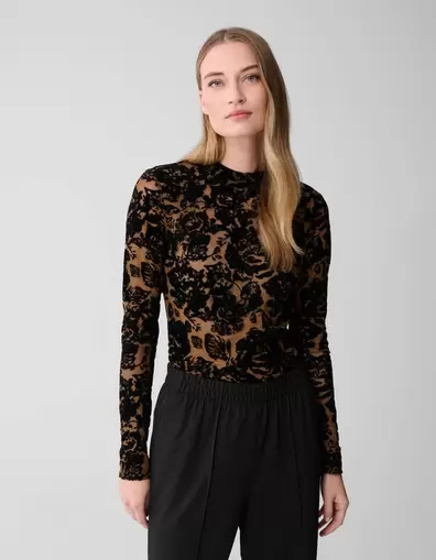 Roses Flock Mesh Top Zwart