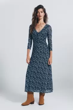 Printed gathered midi dress