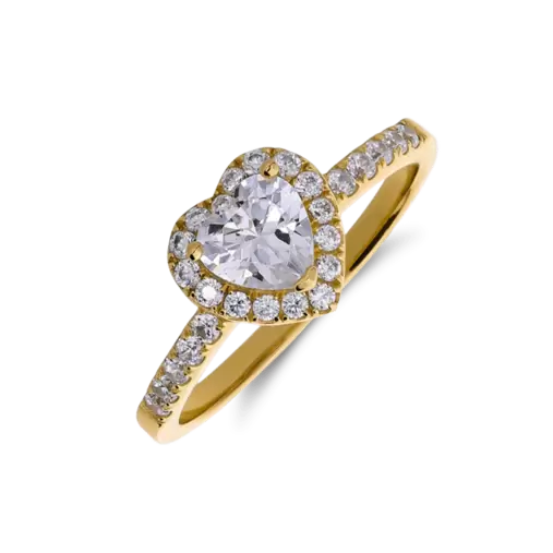 Zilveren goldplated ring hart met zirkonia voor dames