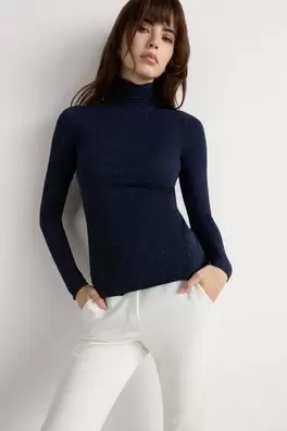 Light Modal with Lamé Cashmere High-Neck Top