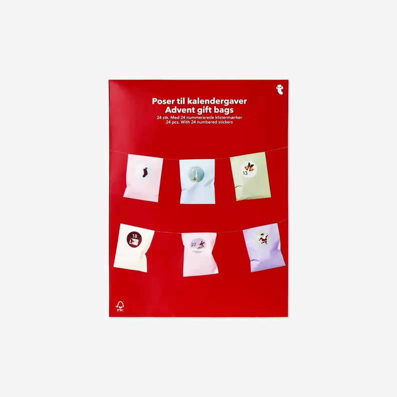 Advent cadeauzakjes met nummerstickers - 24 stuks