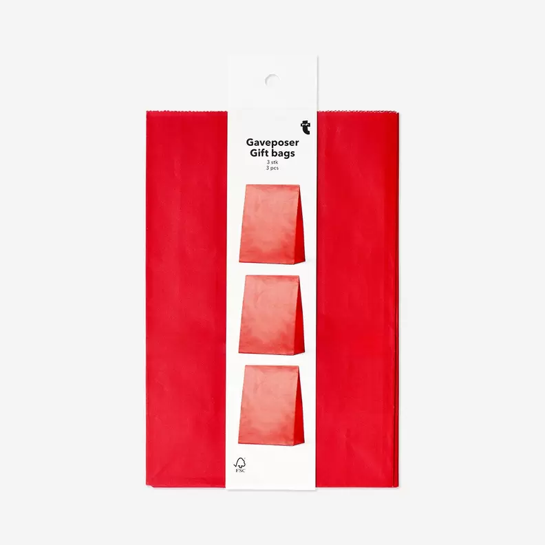 Set van rode papieren cadeauzakjes - 3 stuks