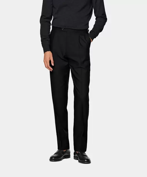 Black Wide Leg Tapered Suit Trousers
