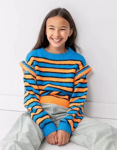 Ruffle Stripe Trui Blauw/Oranje