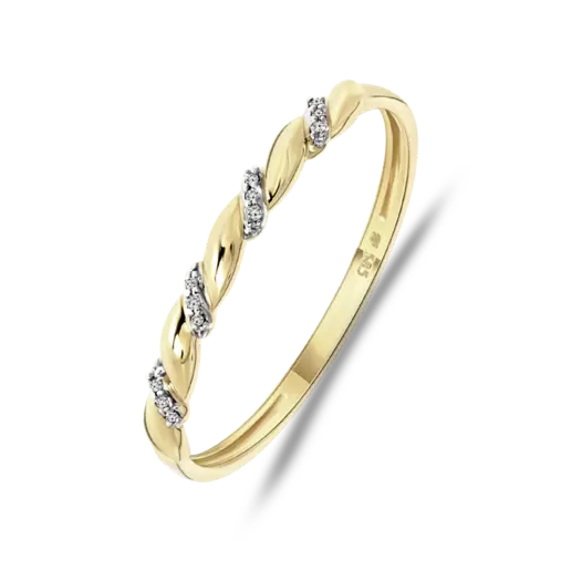 14 karaat geelgouden ring met 12 diamanten 0,015ct slag.