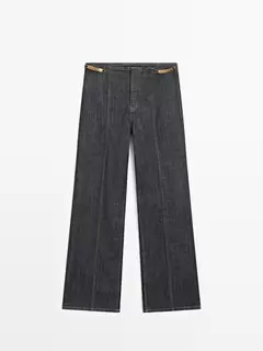 Jeans met hoge taille, wijde pijpen en schakels