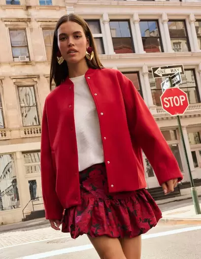 Sporty Oversized Bomber Rood