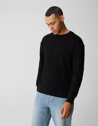 Wave Structuur Sweater Zwart