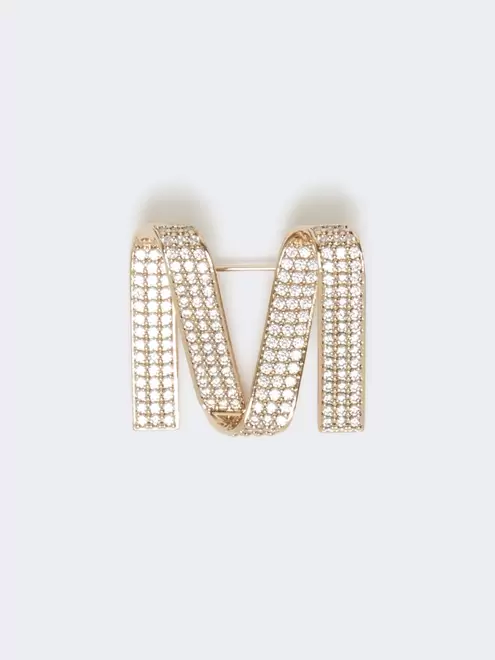 Rhinestone M-shaped brooch
