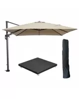 Hawaii zweefparasol 300x300 cm carbon black / taupe met royal antraciet parasolvoet 90 kg en parasolhoes