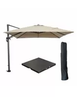 Hawaii zweefparasol 300x300 cm carbon black / taupe met black polished parasolvoet 90 kg en parasolhoes