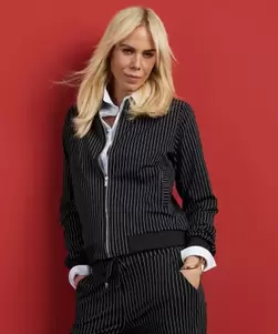 travelstof bomber jasje pinstripe