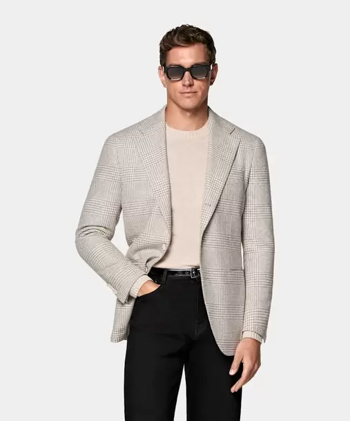 Sand Checked Relaxed Fit Roma Blazer