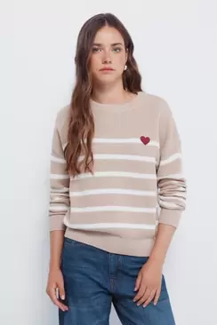 Heart-shaped striped cotton jumper
