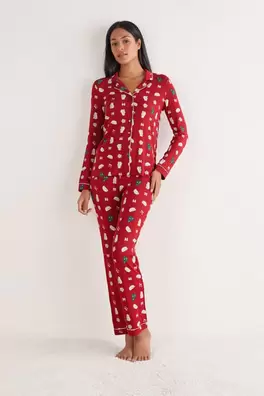 Button-Up Modal Pyjamas with Polar Christmas Print