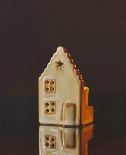 AARDEWERKEN HUISVORMIGE KAARSHOUDER VOOR KERSTMIS MET STER