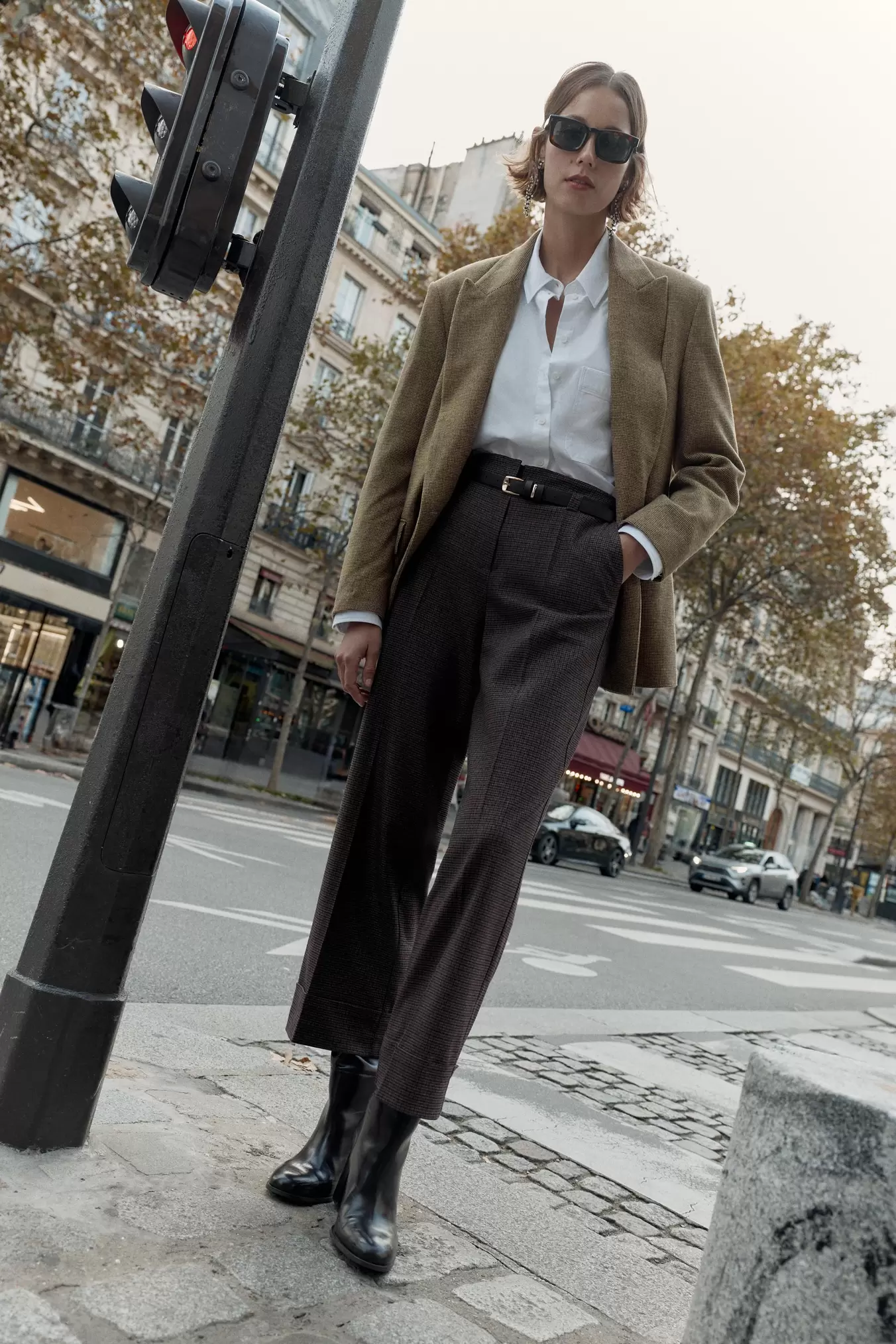 PIED-DE-POULE BROEK MET CEINTUUR