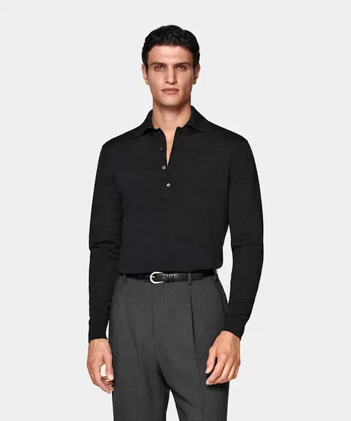 Dark Grey Long Sleeve Polo